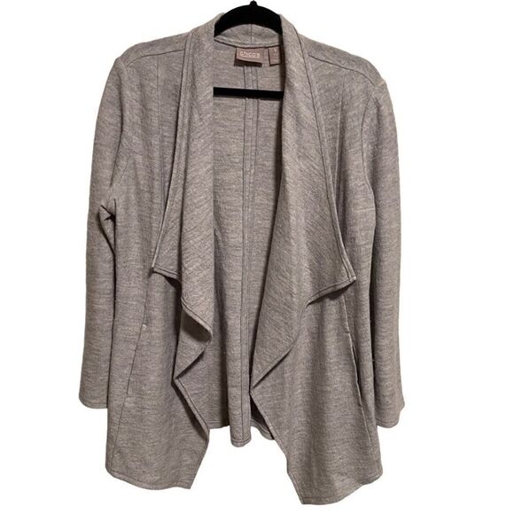 Chico’s- Women’s Grey Knit Wool Waterfall Open Front Cardigan, Size 1 = US 6 - Picture 1 of 10
